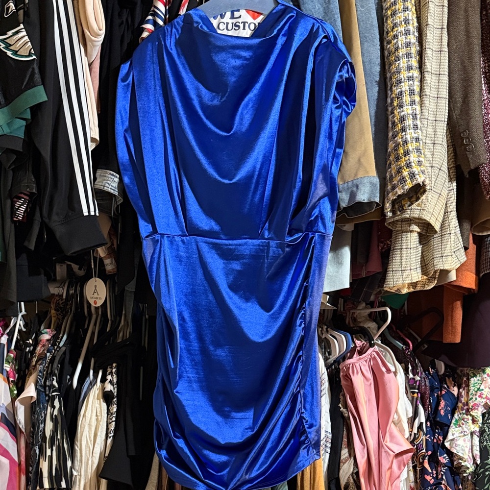 Vibrant Blue Satin Dress mini dress ruched